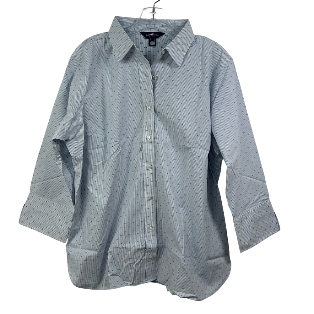 The Outfitters by Lands End Womens 18 Blue Striped 3/4 Sleeve Button Up Shirt
